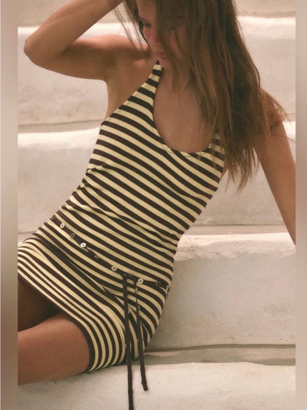 Zara ART.: 5063/353/178 Striped cream & Black One-Piece Halter Dress